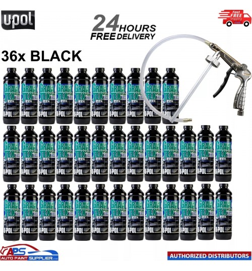 36X U-POL GRAVITEX PLUS HS STONE CHIP COATING PROTECTER 1L BLACK WITH GUN